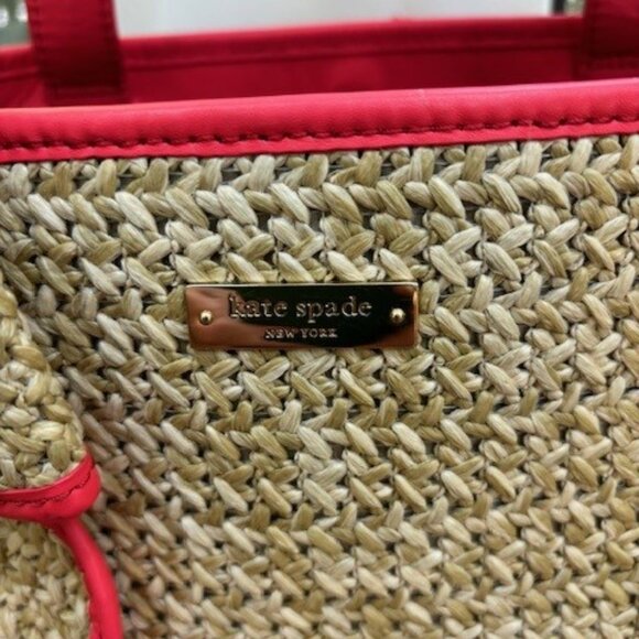 Kate Spade New York BELLE PLACE Woven STRAW BOW TOTE Handbag Purse - Picture 3 of 12
